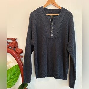 Vintage Redhead Men's Button Down Henley Casual Sweater in Deep Blue Size L